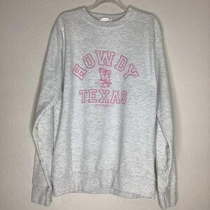 LoveShackFancy Howdy Texas Sweatshirt Heathered Grey Pink M